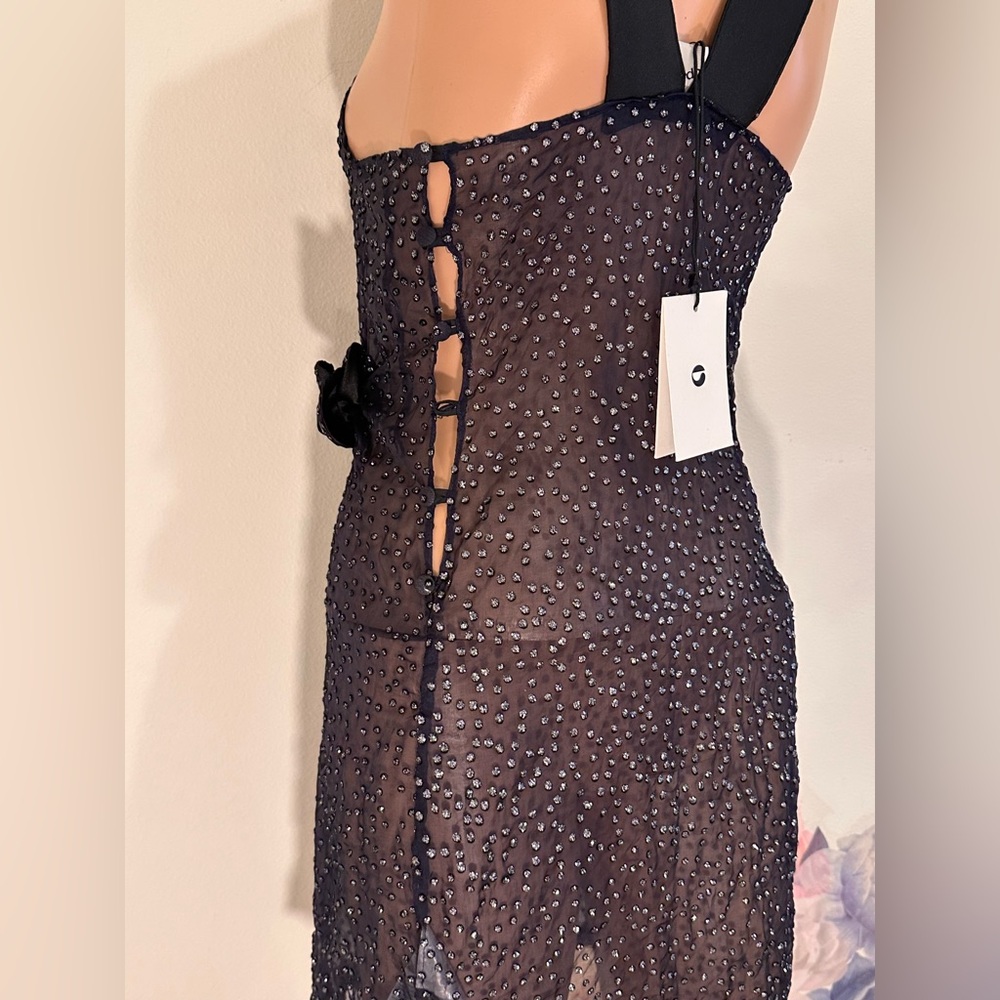 New Coperni Crossover Halter Neck Mini Dress in Dark Navy mesh sheer sparkle - Picture 10 of 10